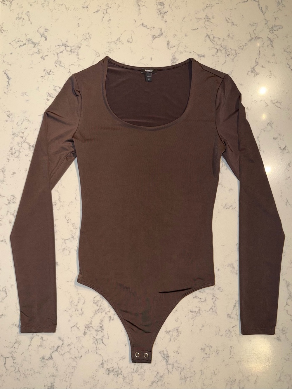 Express Body Contour Scoop Neck Long Sleeve Bodysuit Brown - XS - Picture 2 of 5